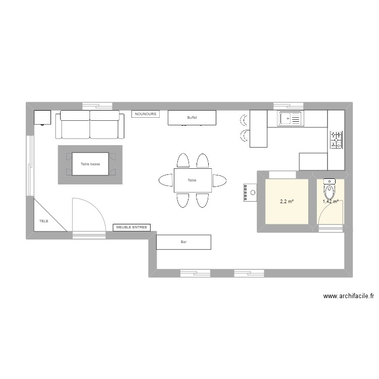 SEJOUR SALERNES. Plan de 2 pièces et 4 m2