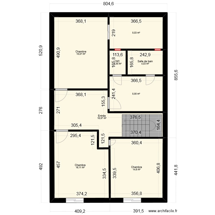 AAF2. Plan de 8 pièces et 88 m2