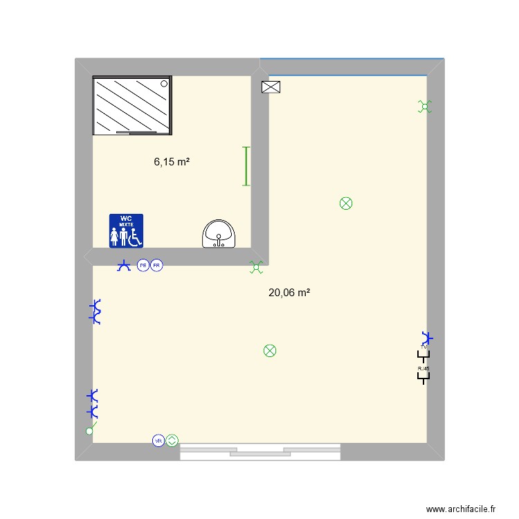 plan logement étudiant . Plan de 2 pièces et 26 m2