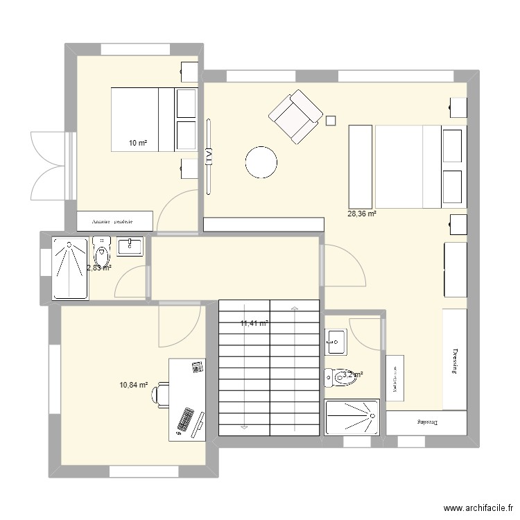 Etage Marjane. Plan de 6 pièces et 67 m2