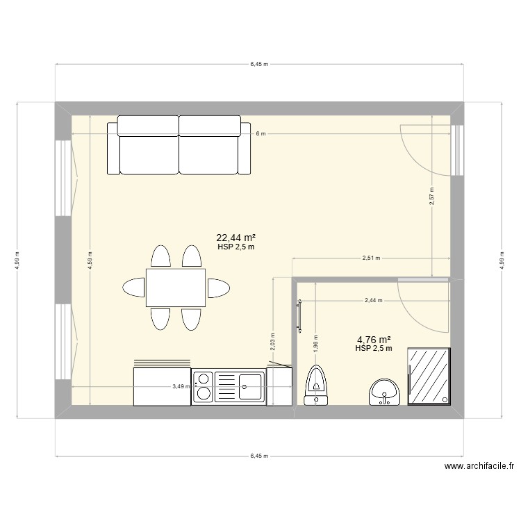 PRESBYTERE RDC. Plan de 2 pièces et 27 m2