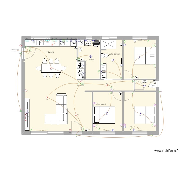 Abassie 3. Plan de 9 pièces et 98 m2