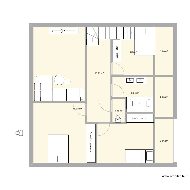 GRAND DUPLEX MODELE 2 bis  CHAMBRE. Plan de 8 pièces et 82 m2