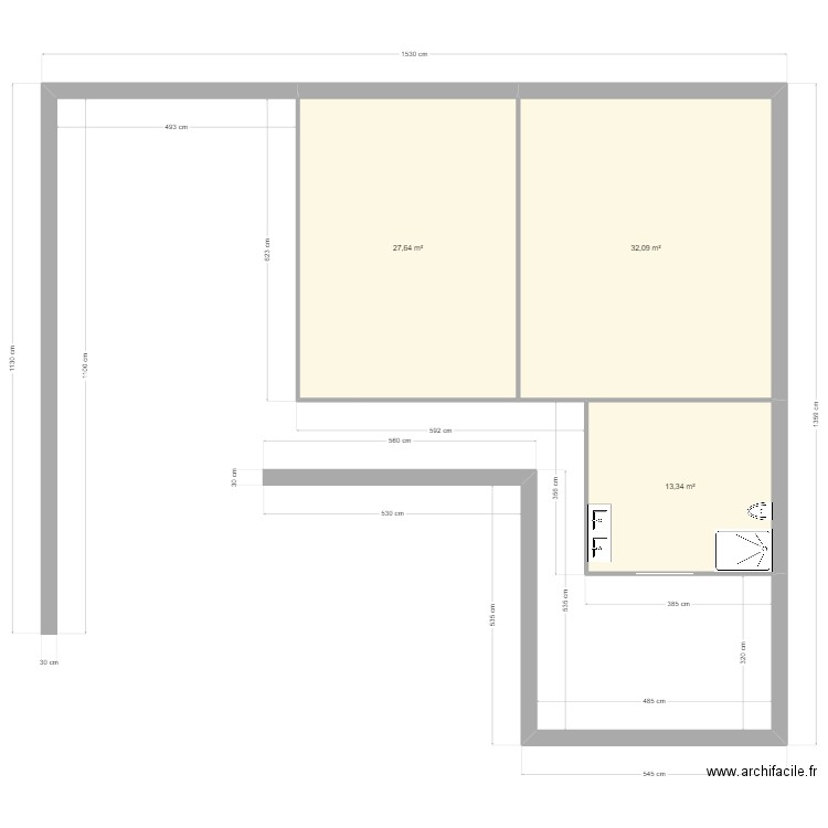 1.1 Plan. Plan de 3 pièces et 73 m2