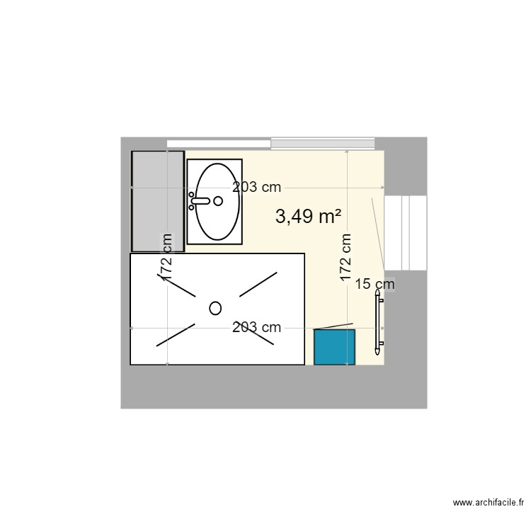 salle d'eau. Plan de 1 pièce et 3 m2