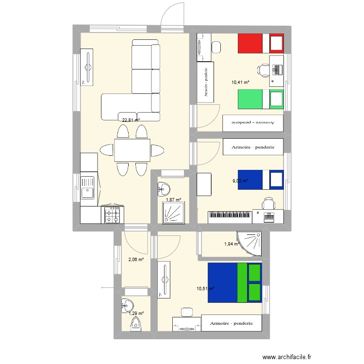 PLAN A2. Plan de 8 pièces et 60 m2