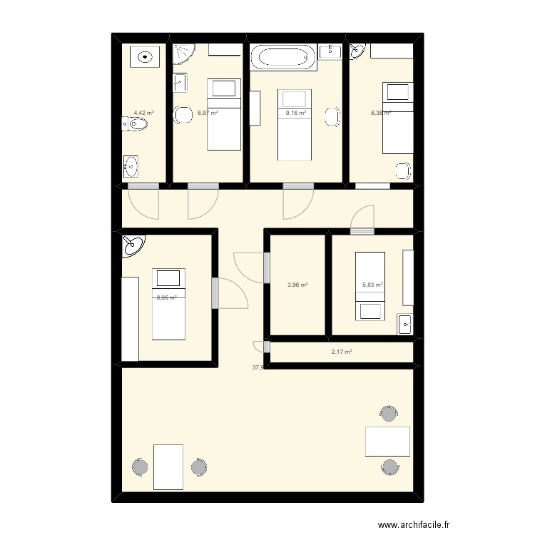 institut. Plan de 9 pièces et 85 m2