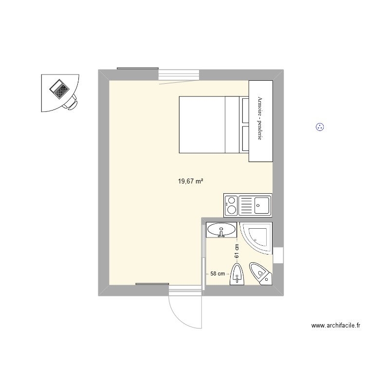 Studio 20 m² - Mathieu. Plan de 1 pièce et 20 m2