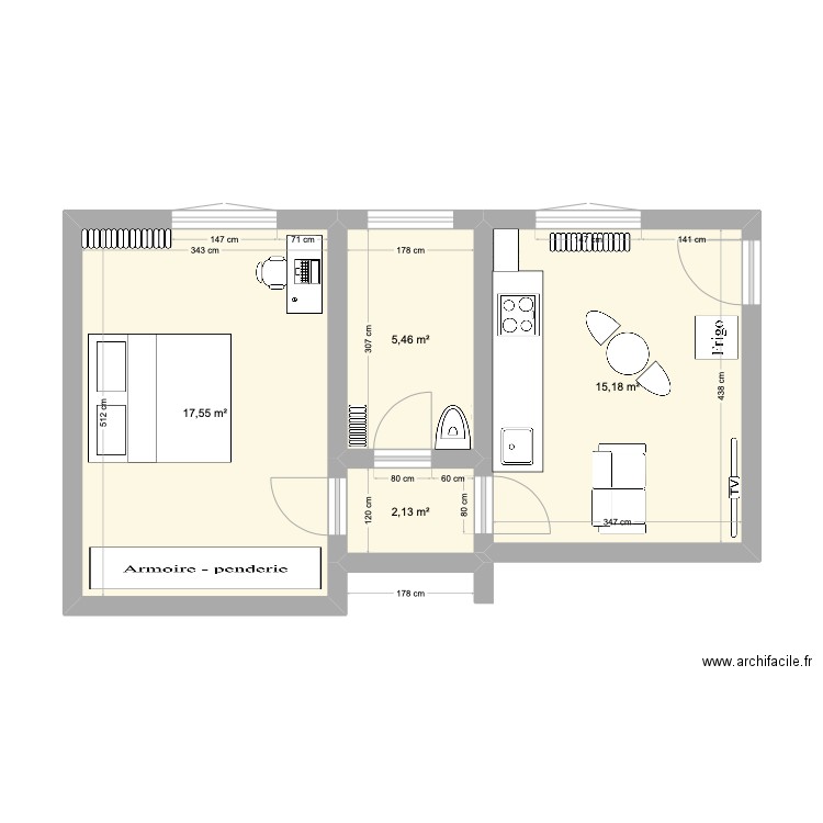 LE PETIT MANOIR. Plan de 4 pièces et 40 m2