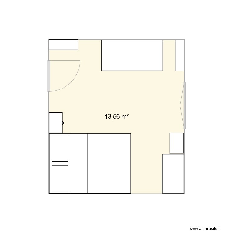 chambre initiale. Plan de 1 pièce et 14 m2