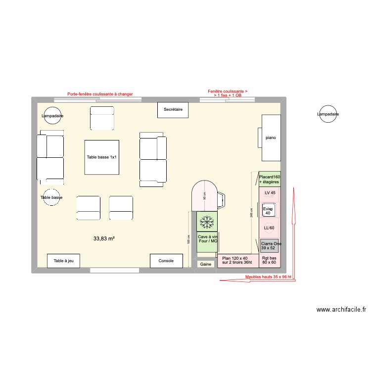 Cuisine arclinea avec mur 165. Plan de 2 pièces et 34 m2