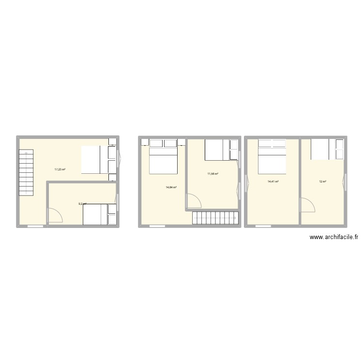 chambre. Plan de 6 pièces et 79 m2