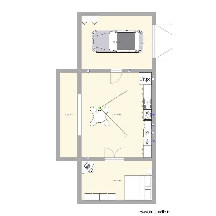 cuisine. Plan de 4 pièces et 74 m2