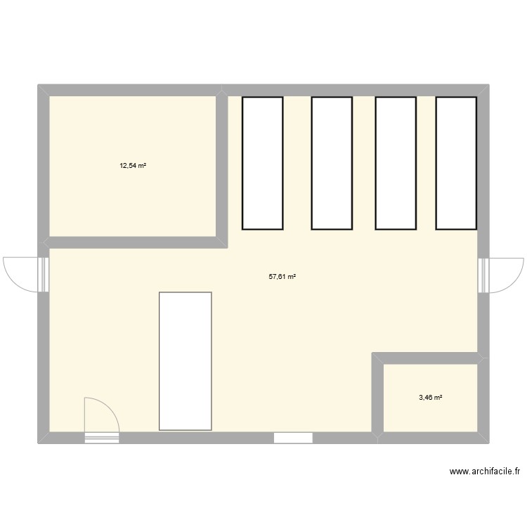 Plan espace arrivage (Recyclerie). Plan de 3 pièces et 74 m2