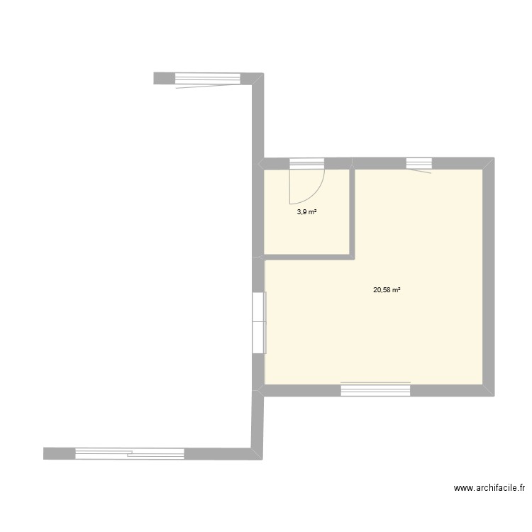 extension. Plan de 2 pièces et 24 m2