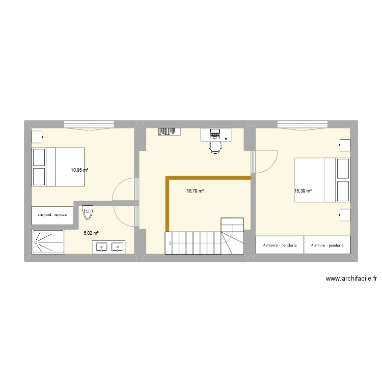 Plan etage 3. Plan de 4 pièces et 48 m2