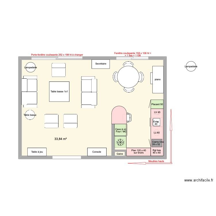 Cuisine arclinea LL sous plan. Plan de 2 pièces et 34 m2