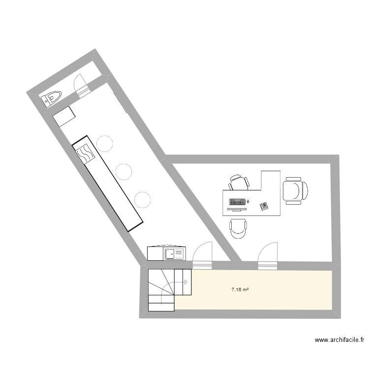 etage. Plan de 1 pièce et 7 m2