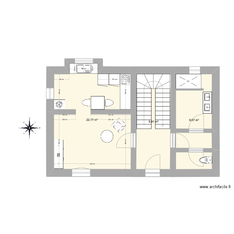 1471789-2. Plan de 3 pièces et 42 m2