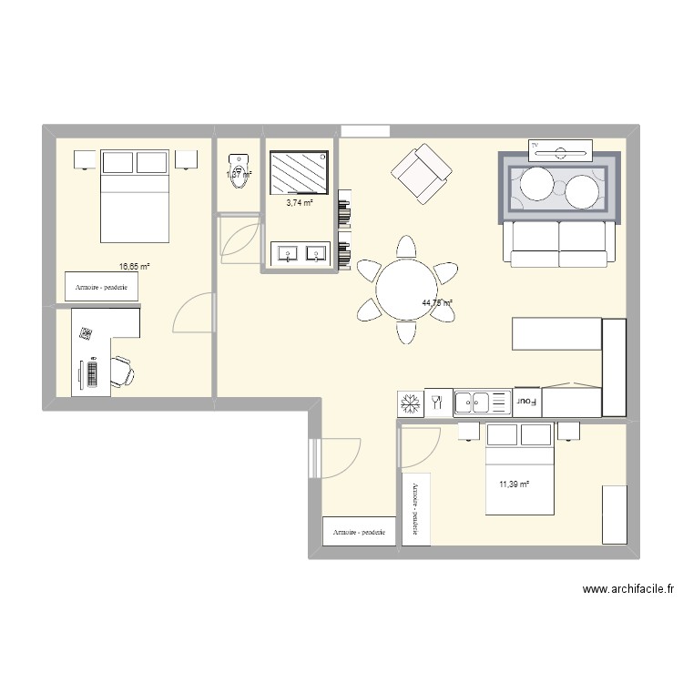 Appart St Martin. Plan de 5 pièces et 78 m2