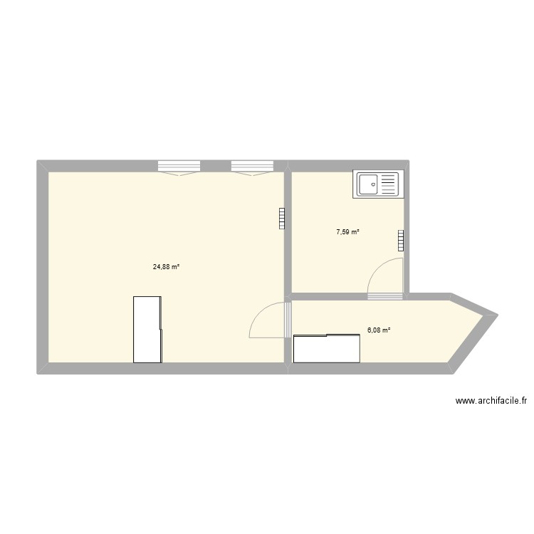 apparttement. Plan de 3 pièces et 39 m2