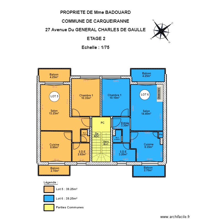 BADOUARD ETAGE 2. Plan de 20 pièces et 105 m2