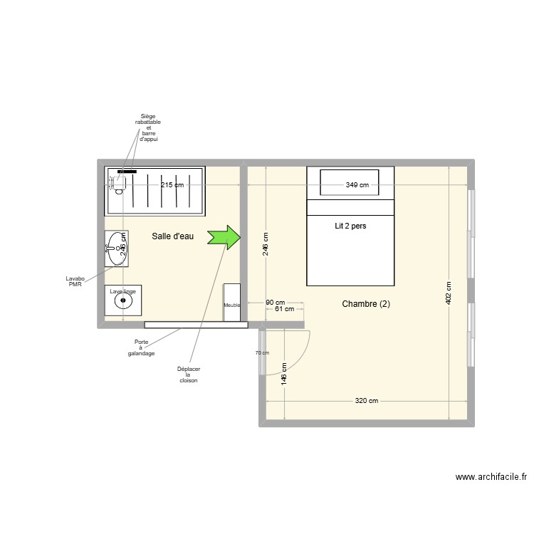 RESPAUD SDB Adaptation. Plan de 2 pièces et 19 m2