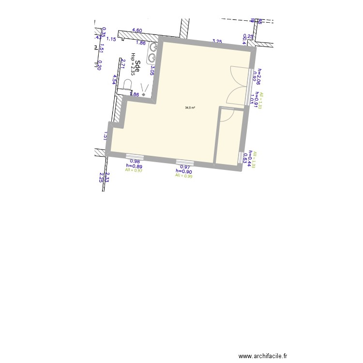 TOISON D OR CONCIERGERIE. Plan de 1 pièce et 35 m2