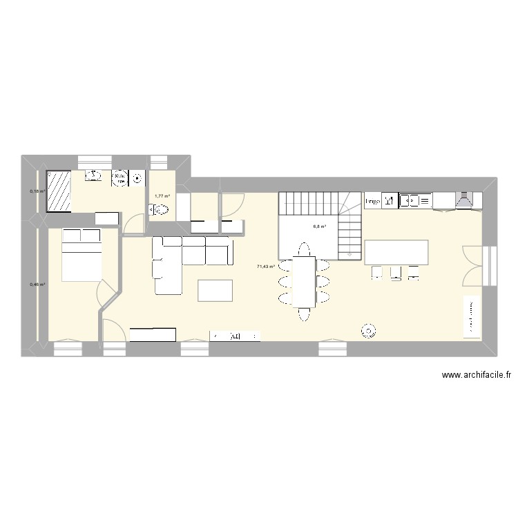 Sacamain1. Plan de 5 pièces et 88 m2