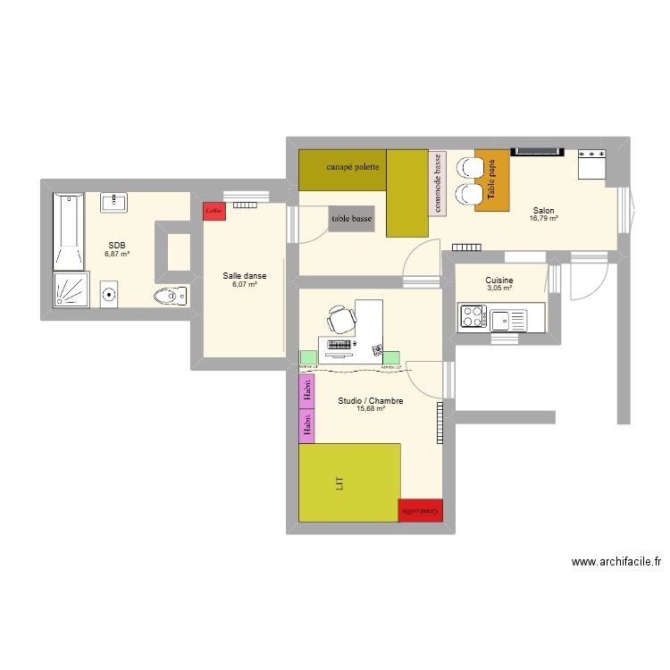 maison. Plan de 5 pièces et 48 m2