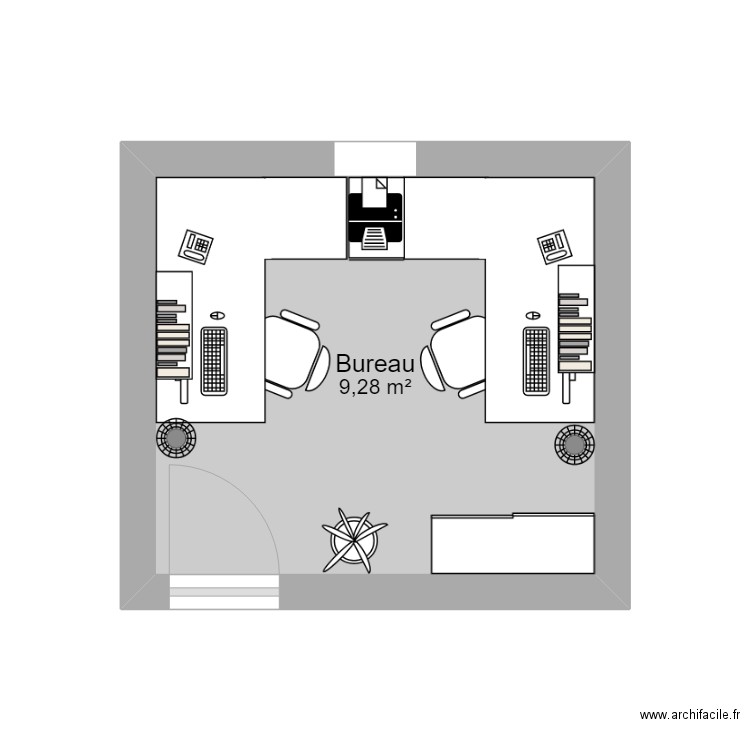 Bureau Murs 1. Plan de 1 pièce et 9 m2