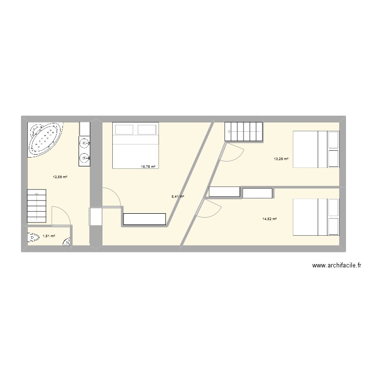 pouy 1er 3 chambres B. Plan de 6 pièces et 66 m2