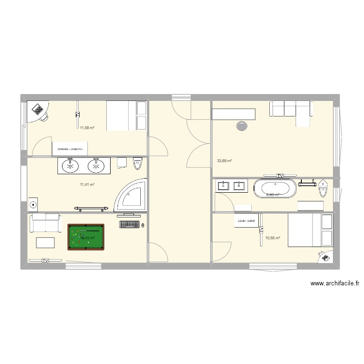 plan meuble. Plan de 6 pièces et 85 m2