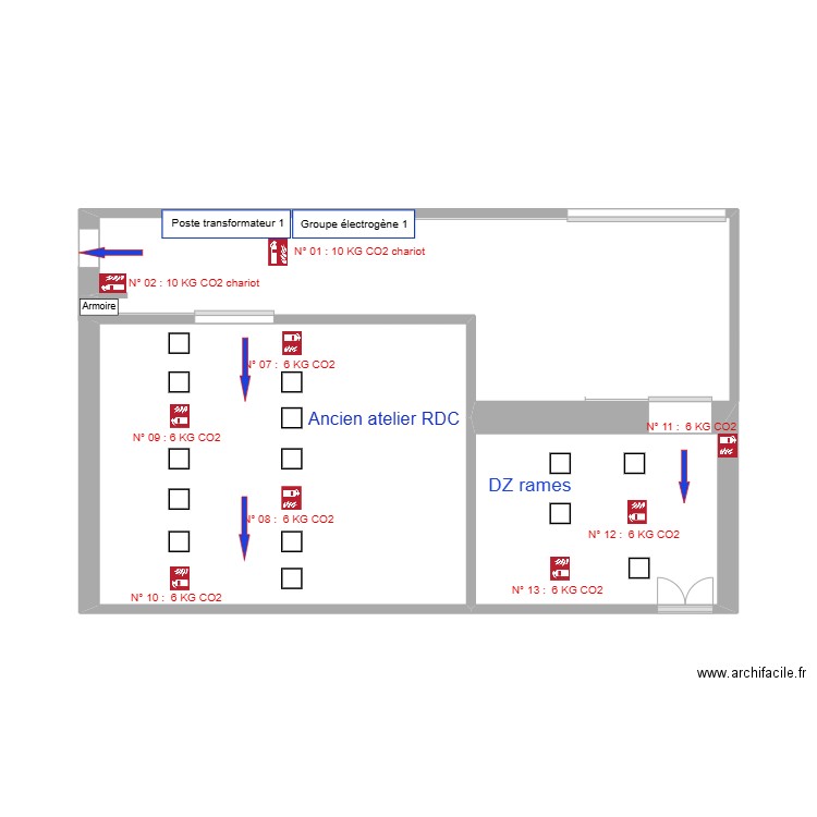 ancien atelier rdc. Plan de 2 pièces et 23 m2