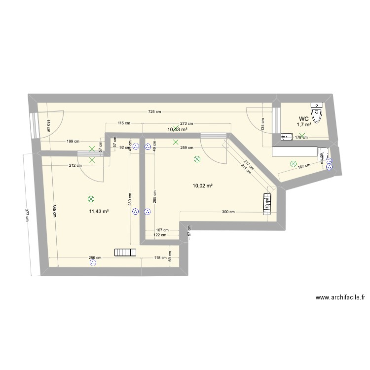 local pro 2 bureaux bis. Plan de 4 pièces et 34 m2