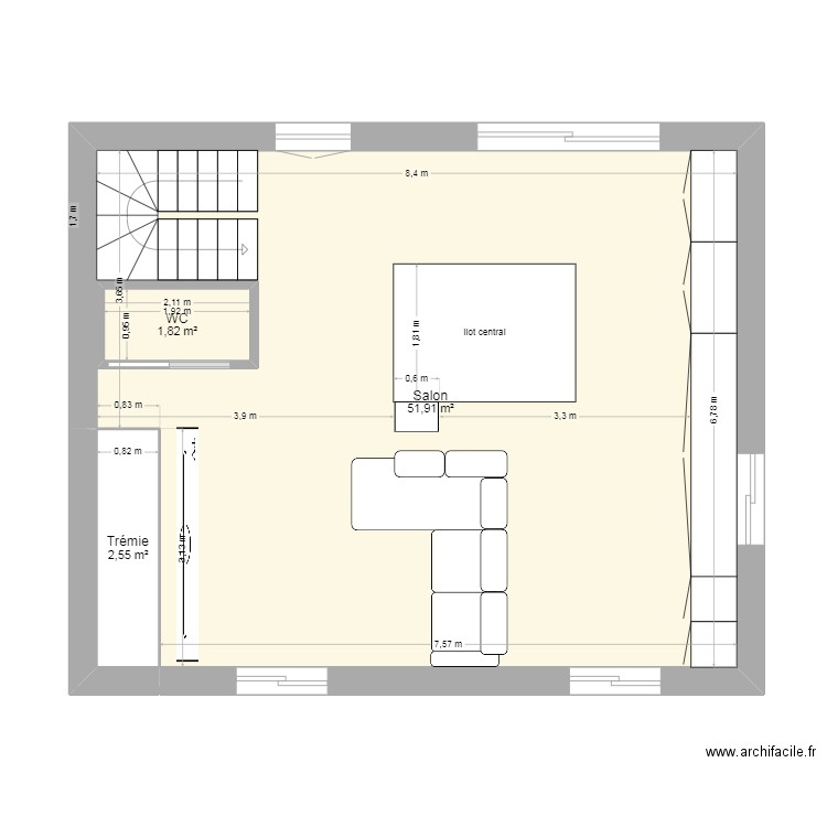 r1 turriers. Plan de 3 pièces et 59 m2