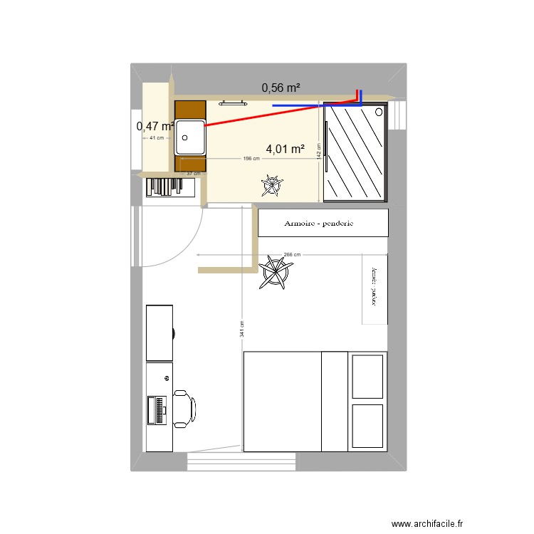 SdB Maline b. Plan de 3 pièces et 5 m2