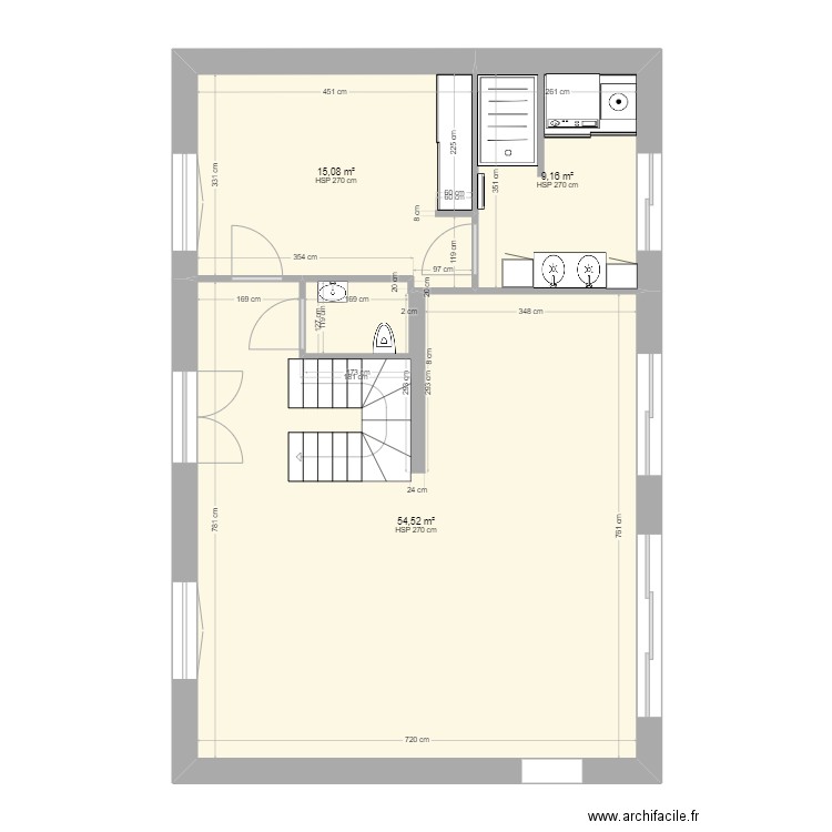 Réflexion 3. Plan de 3 pièces et 79 m2