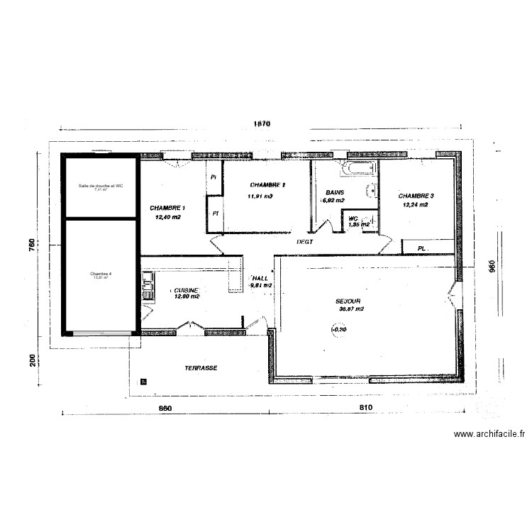 Maison Varacieux Theil. Plan de 2 pièces et 21 m2