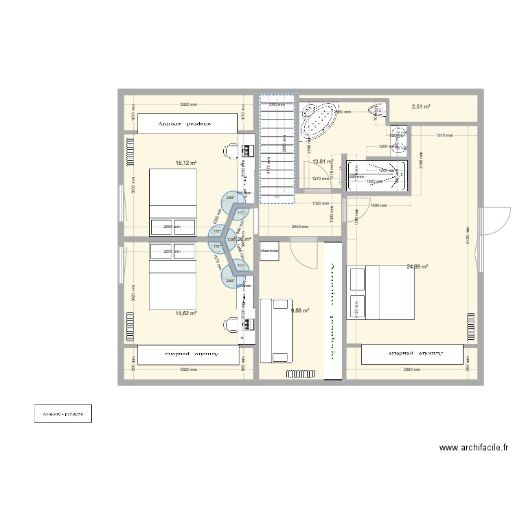 ALEX ETAGE. Plan de 7 pièces et 82 m2