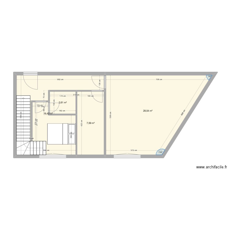 RDC nouveau. Plan de 4 pièces et 58 m2