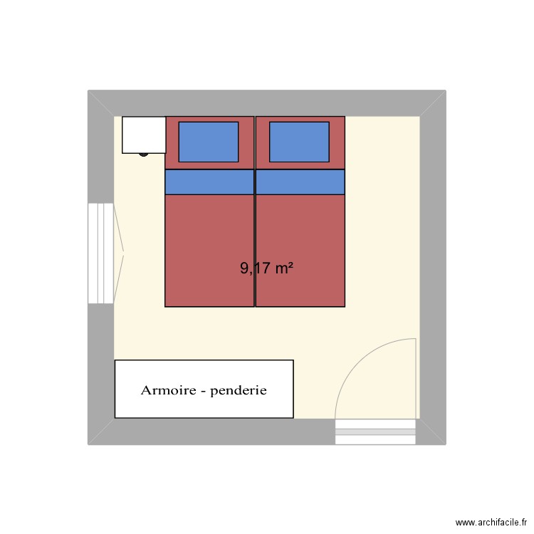 Chambre 2. Plan de 1 pièce et 9 m2