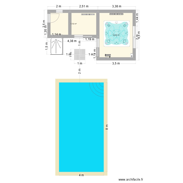 pool house. Plan de 2 pièces et 20 m2