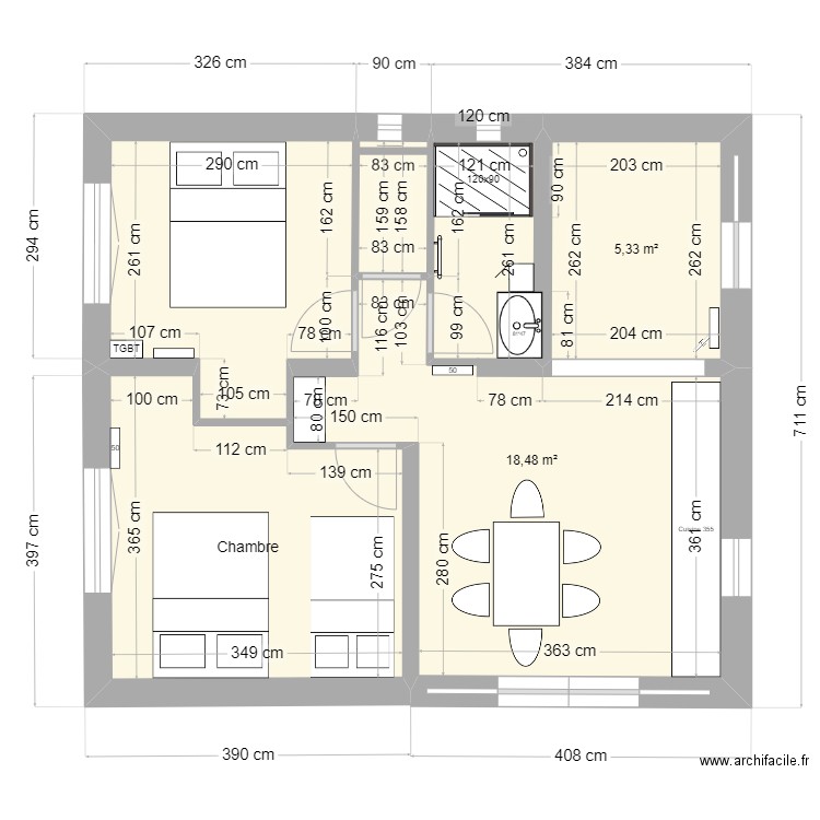 Maison Macon. Plan de 5 pièces et 44 m2