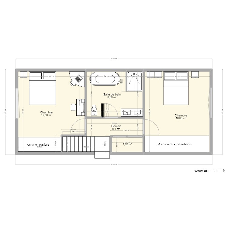 Verrerie Etage 2. Plan de 5 pièces et 53 m2