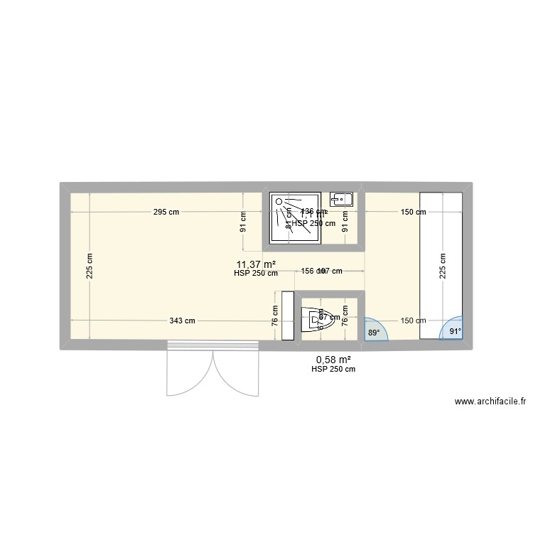 Tiny V2. Plan de 3 pièces et 13 m2