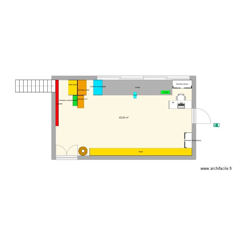 Atelier actuel. Plan de 1 pièce et 40 m2