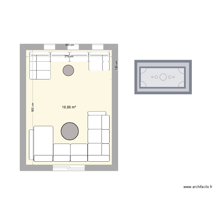 SALON. Plan de 1 pièce et 19 m2