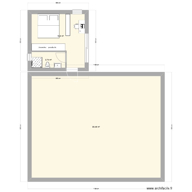 Suite parentale + maison. Plan de 3 pièces et 109 m2