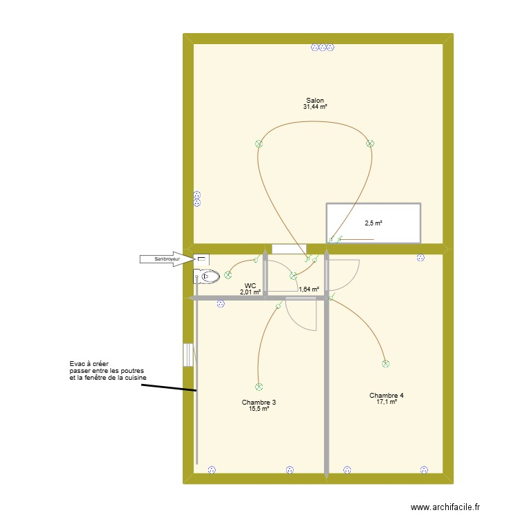 Etage Dayot. Plan de 6 pièces et 73 m2